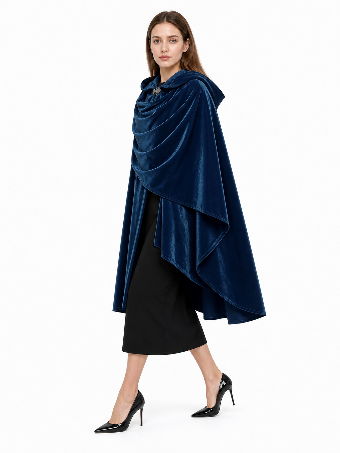 Dark Blue Medieval Hooded Costume Cloak