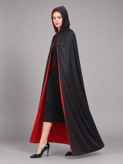 Black-and-Red Hooded Costume Cloak