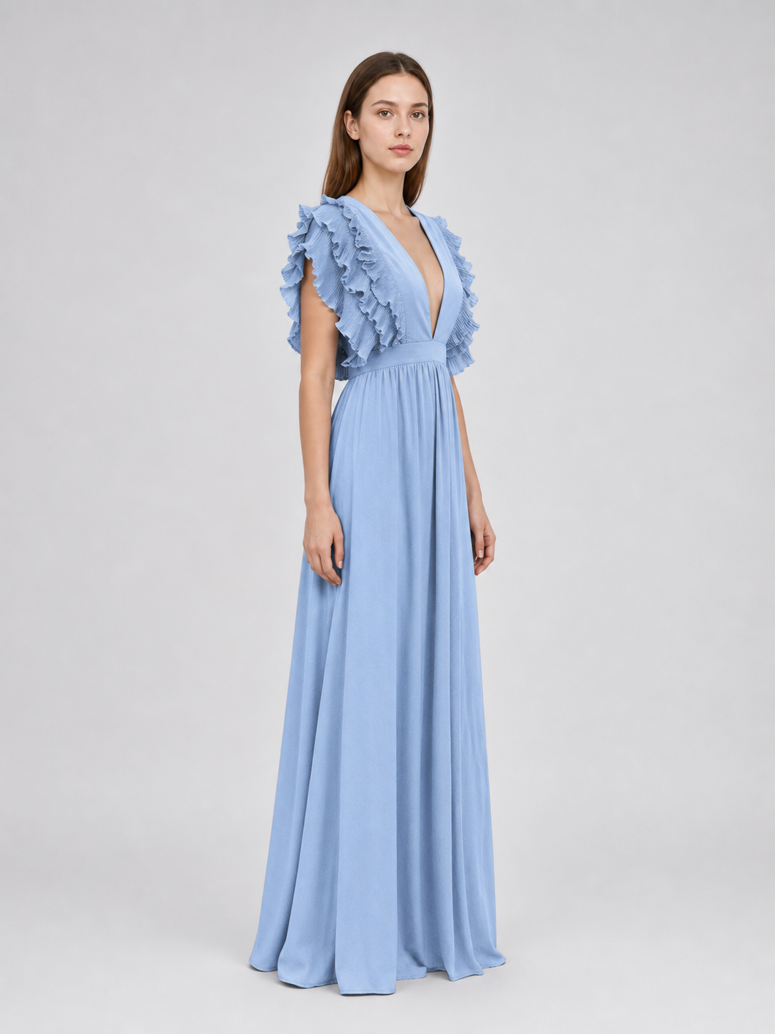 Light Blue Maxi Dress with a Plunging V-Neckline