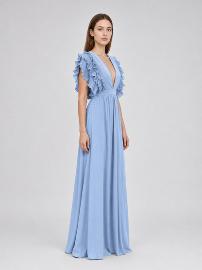 Light Blue Maxi Dress with a Plunging V-Neckline