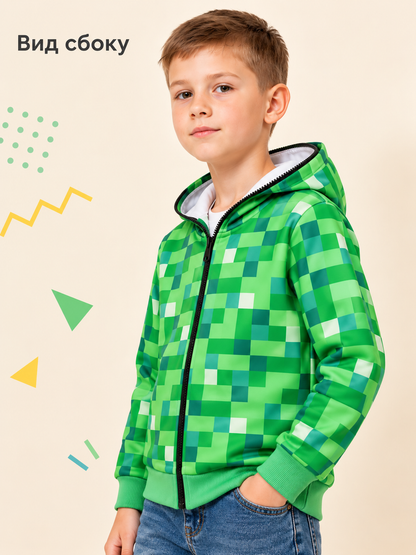 Kids' green zip-up hoodie, polyester