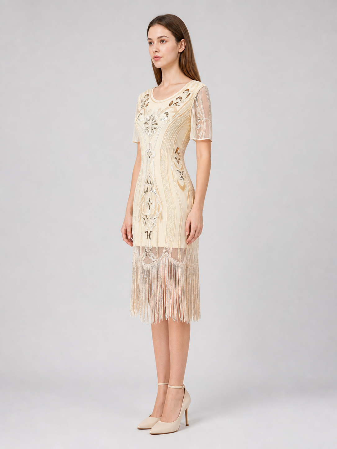 1920s-Style Dress with Fringe and Embellishments