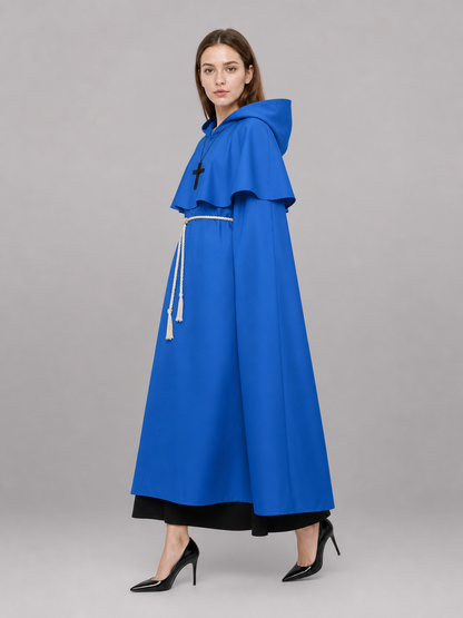 Blue carnival cloak with hood, medieval look