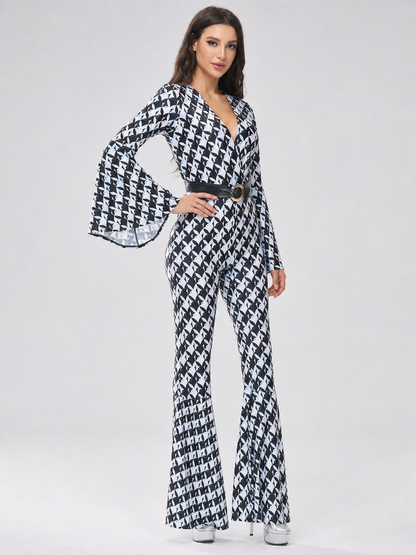 Geometric Print Flared Retro Jumpsuit