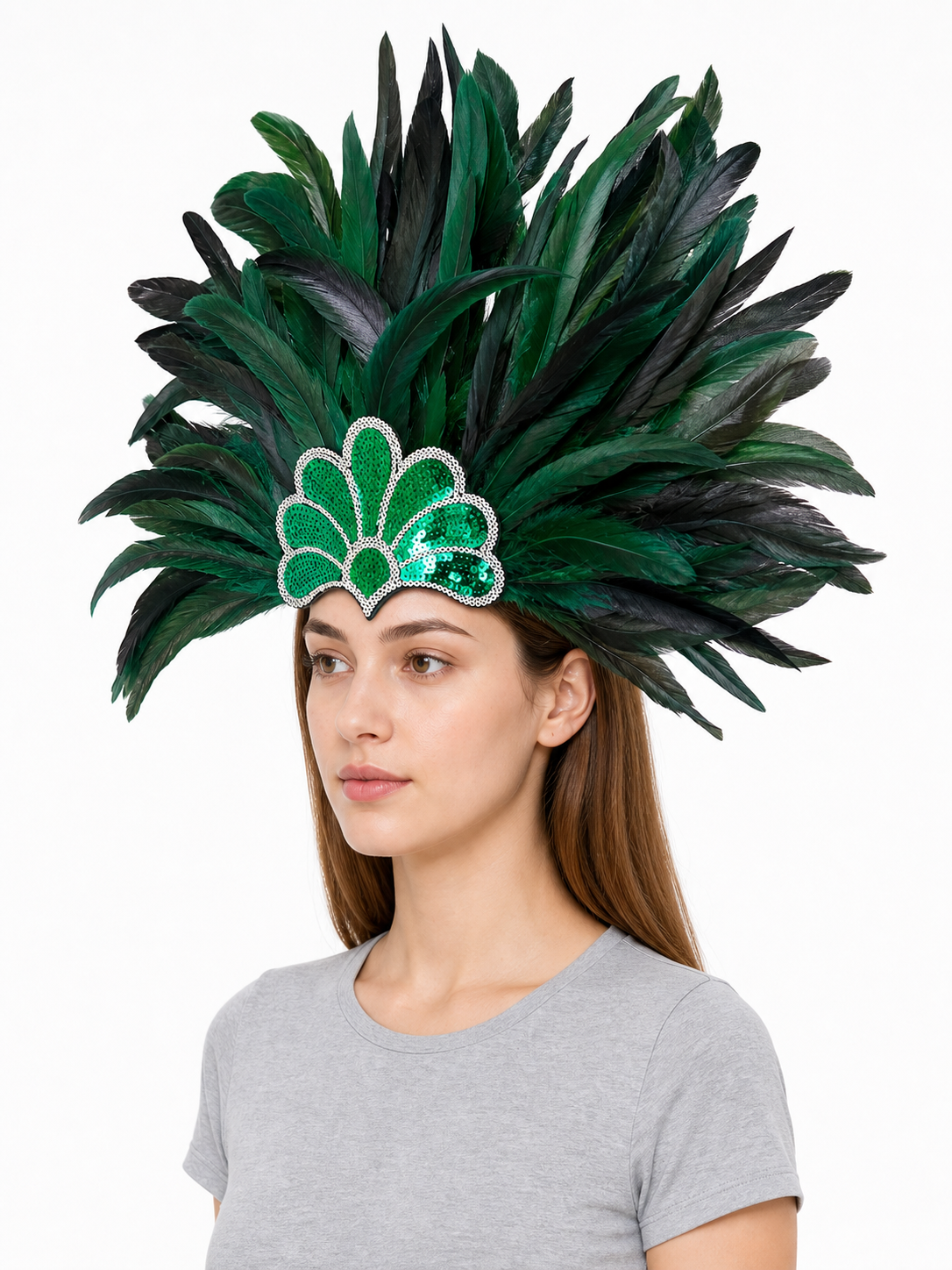 Carnival Headpiece with Green Feathers