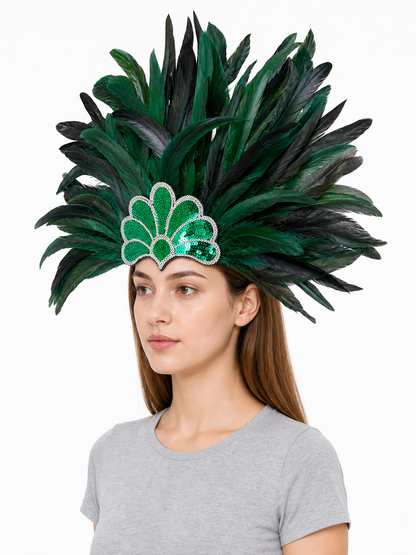 Carnival Headpiece with Green Feathers