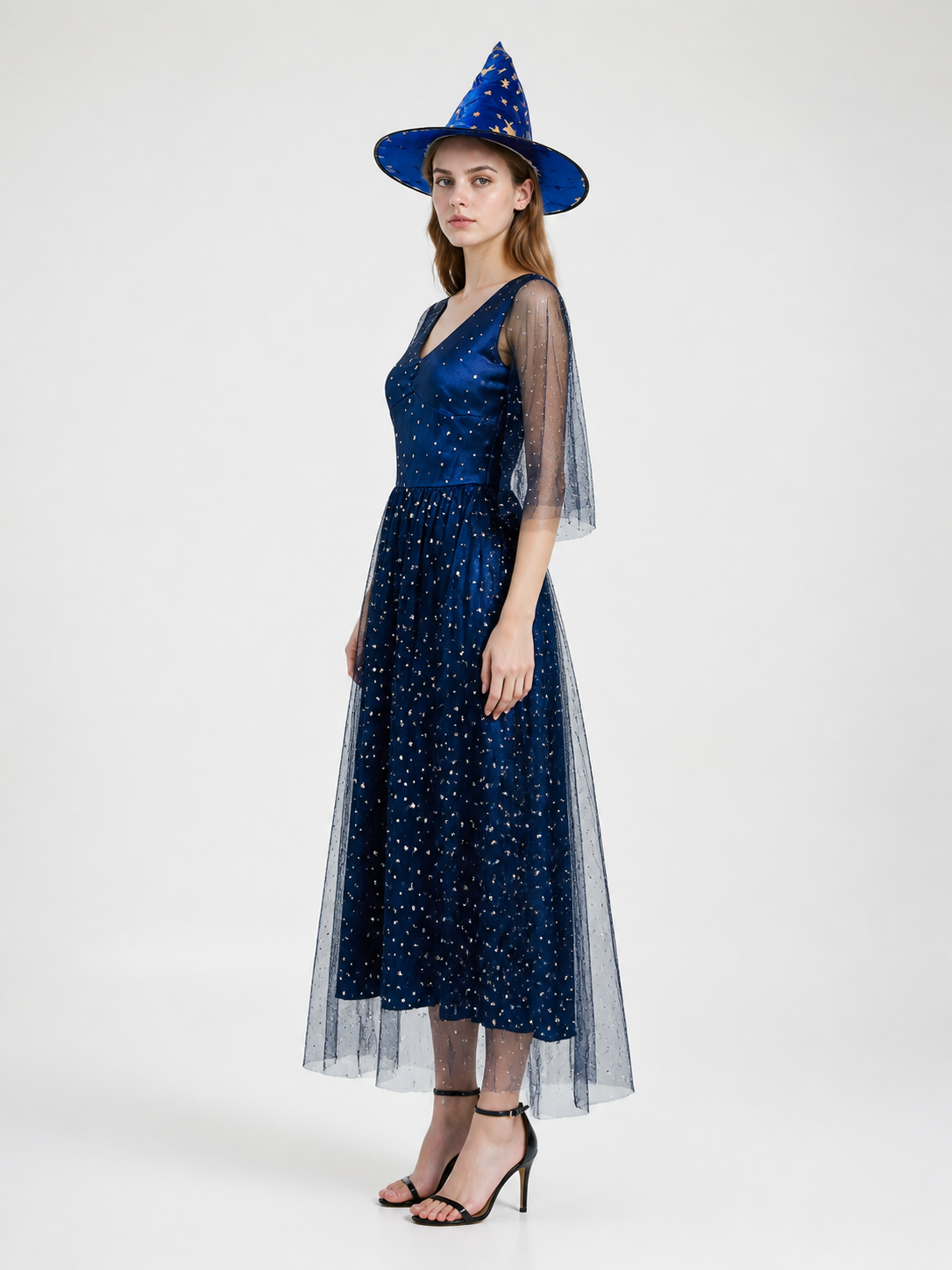 Dark Blue Halloween Costume with Hat side view