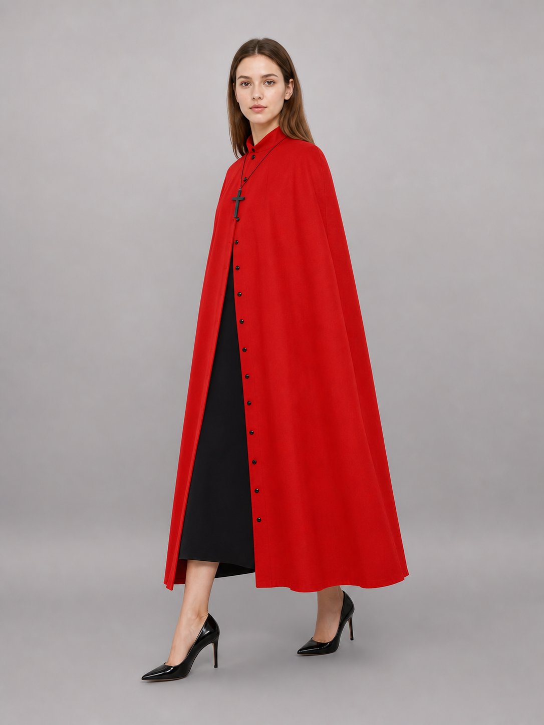 Red Long Carnival Cloak with Collar