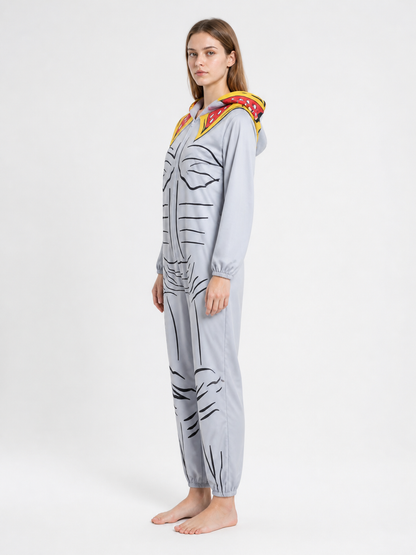 Skeleton Hooded Jumpsuit Costume side view