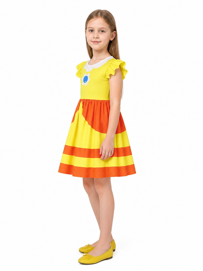 Orange and Yellow Striped Princess Dress for Cosplay side view