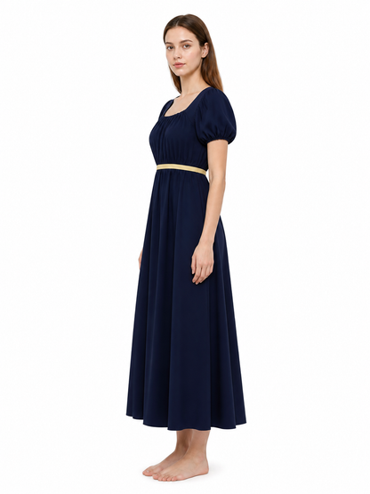Long A-line Dress with Gold Belt side view