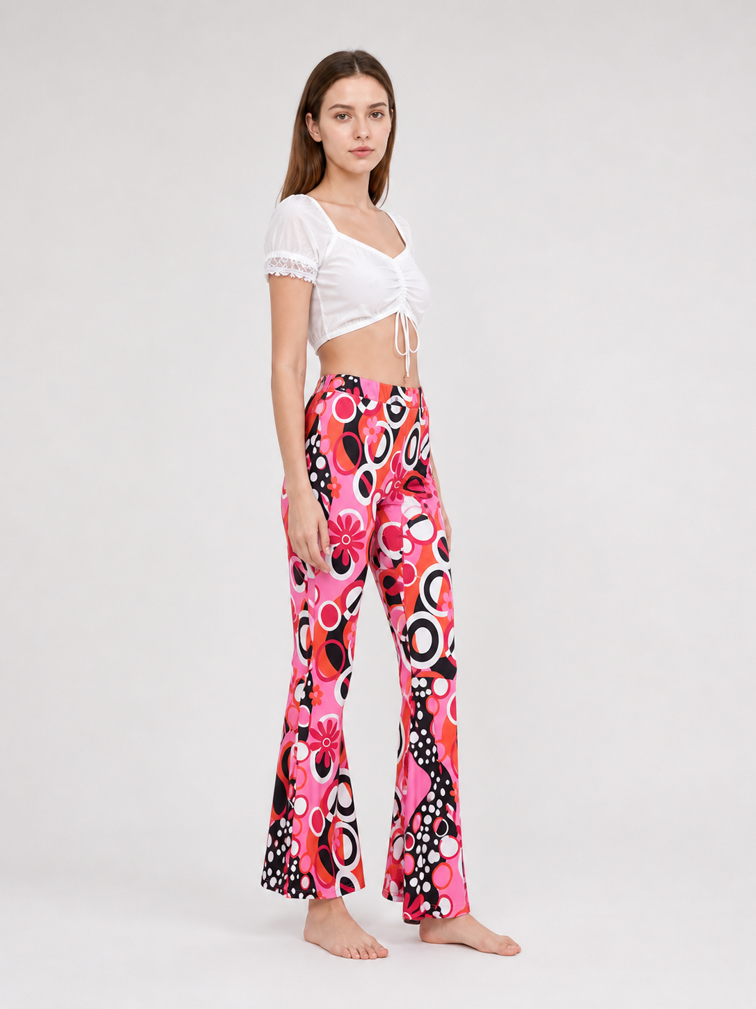 Flared Pants with a Bold Retro-Style Print