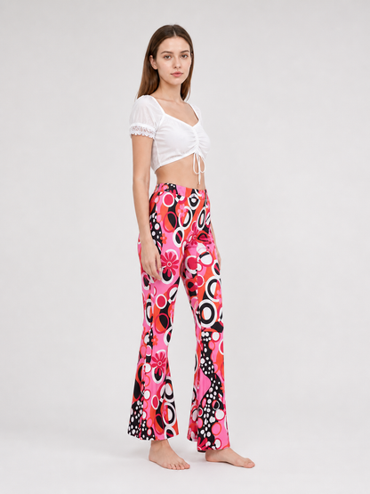 Flared Pants with a Bold Retro-Style Print