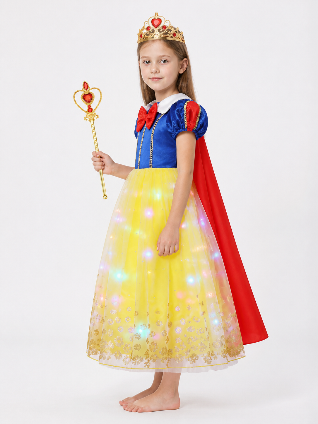 Glowing Princess Costume with Cape and Crown side view