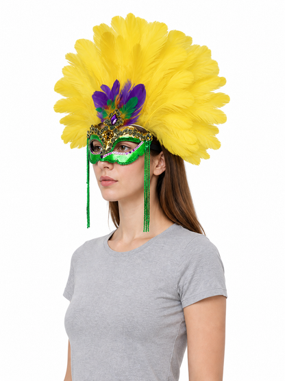 Carnival feather headdress with mask