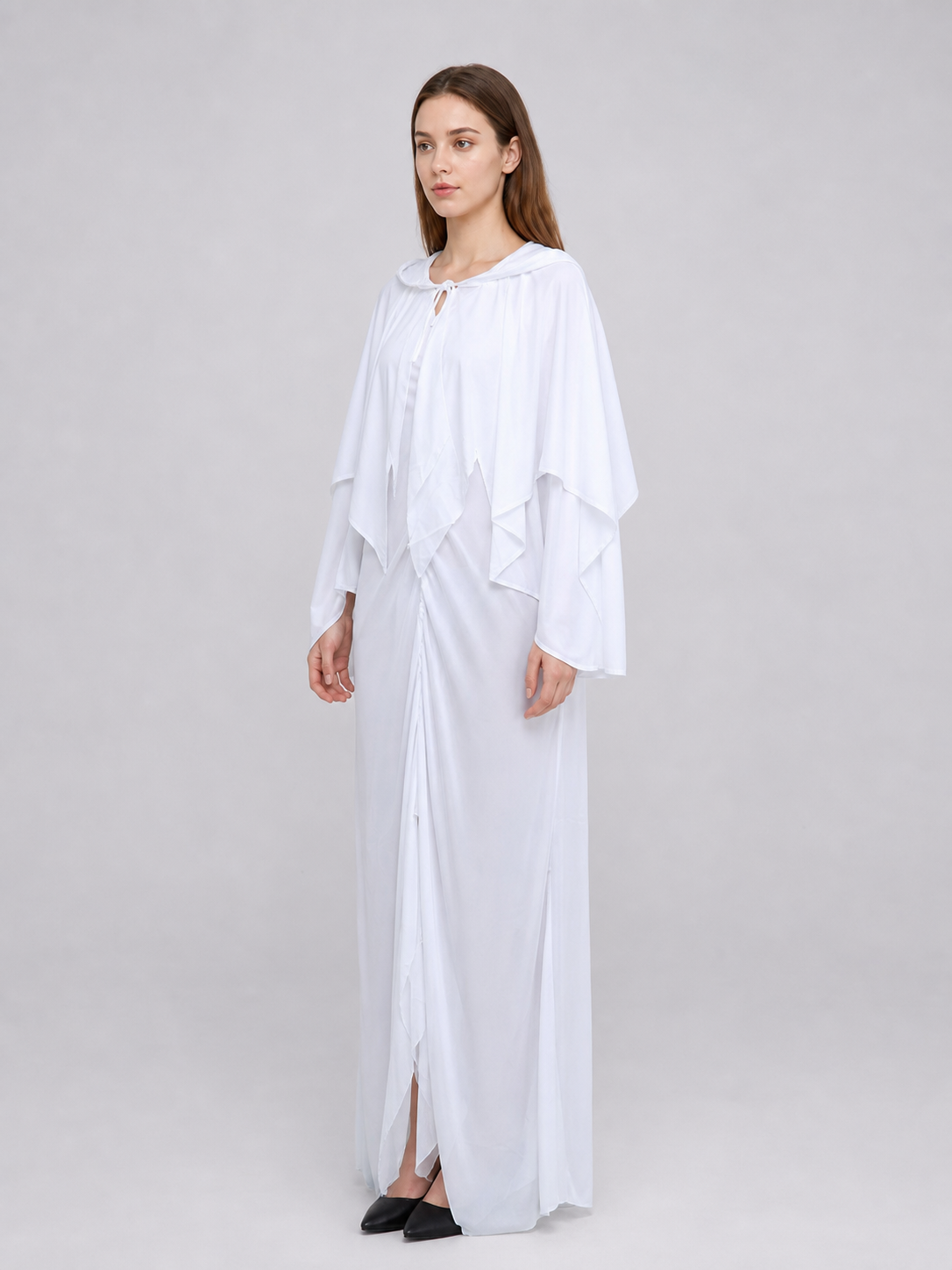 White ghost costume with hood and sleeves side view 2
