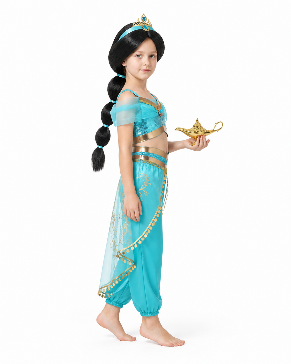 Jasmine Children's Carnival Costume with Crown and Wig side view
