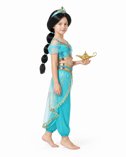 Jasmine Children's Carnival Costume with Crown and Wig side view