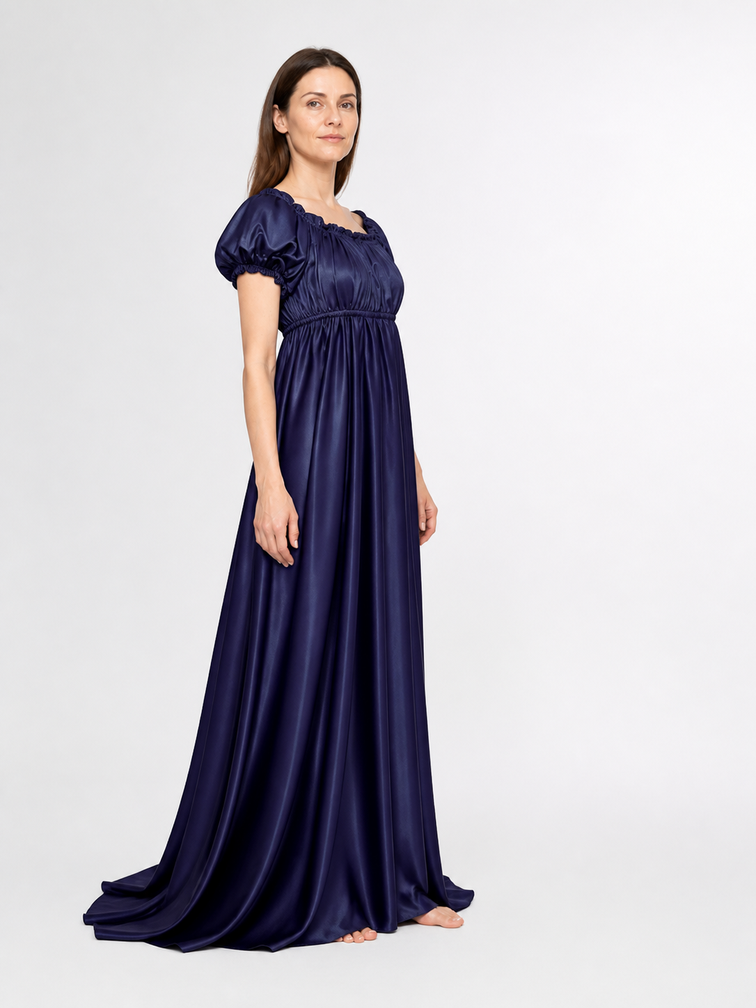 Retro Bridgerton-Style Dress, Dark Blue, Long side view