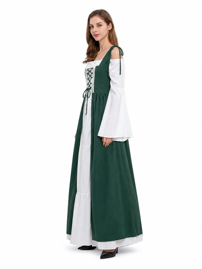 Historical Long Green Dress with Lace side view