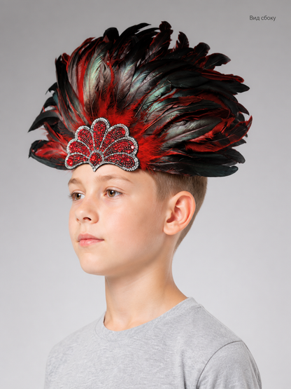 Red and black feather carnival headpiece product view 23