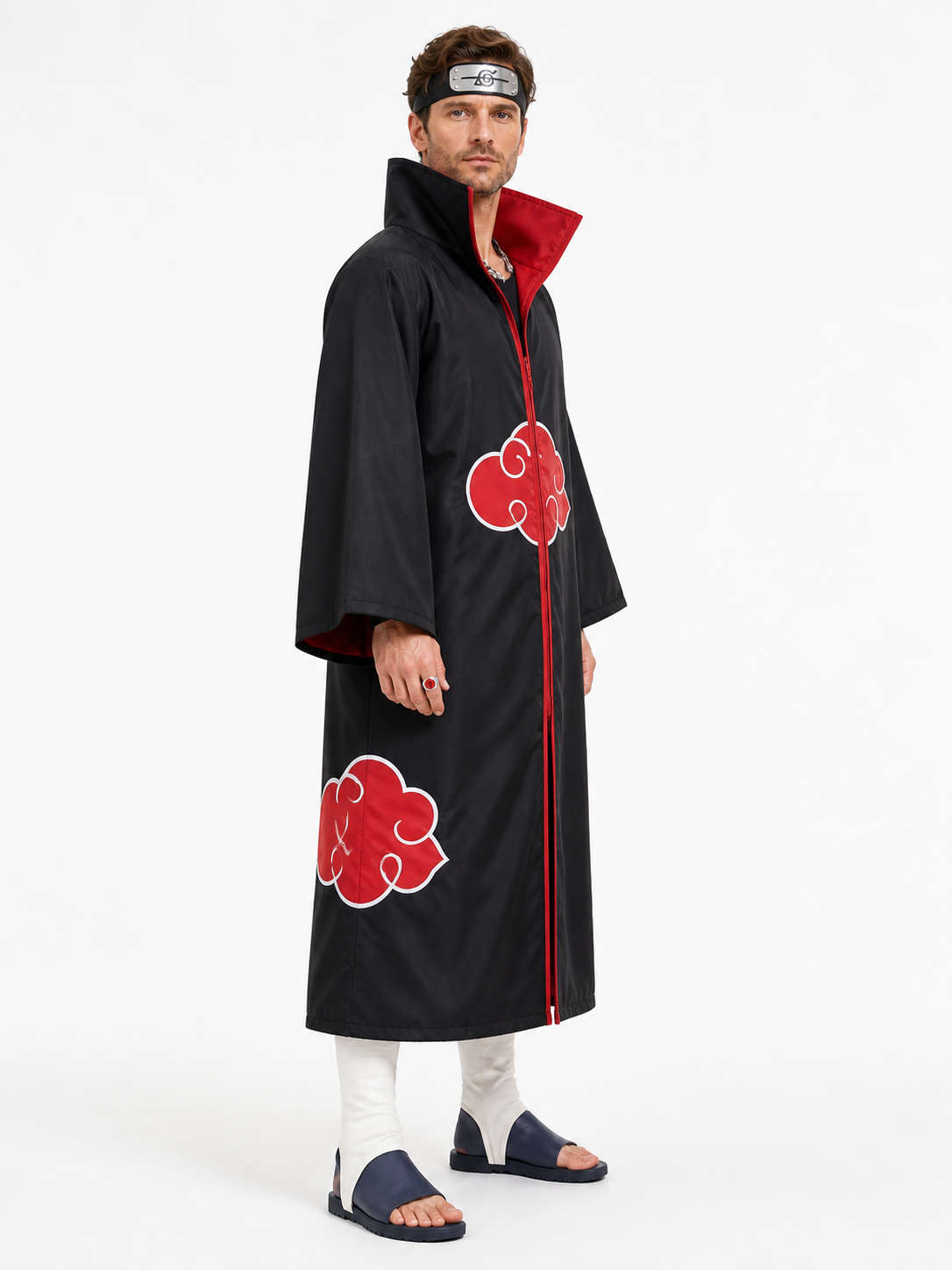 Uchiha Itachi Akatsuki Cosplay Costume with Forehead Protector side view