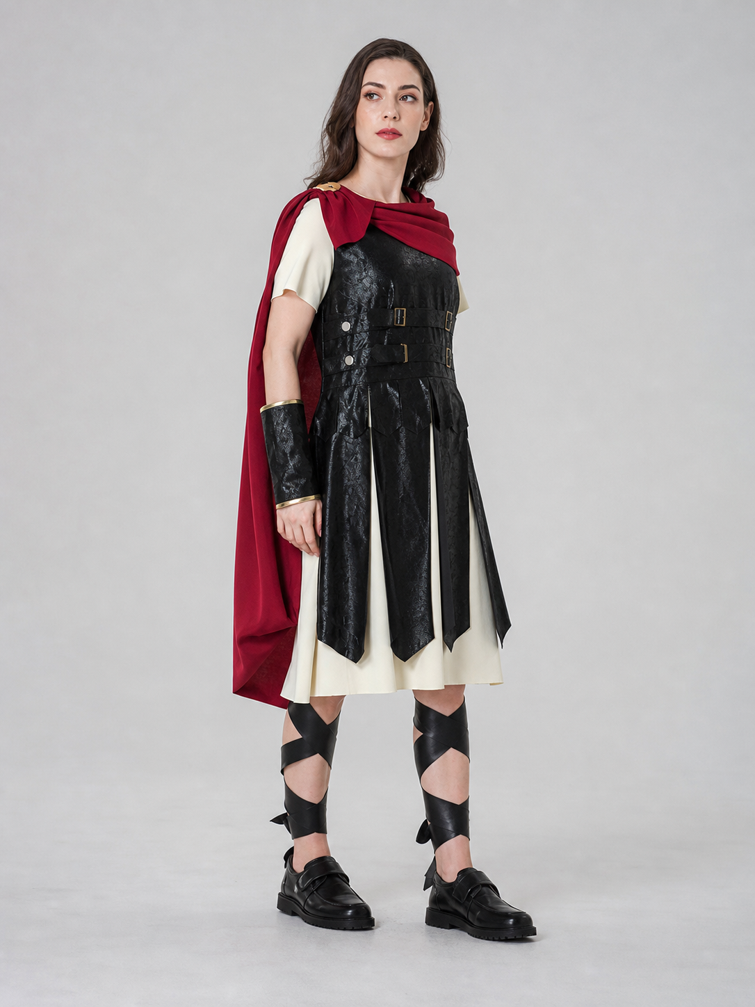 Character Costume: Retro Dress with Cape and Belts side view