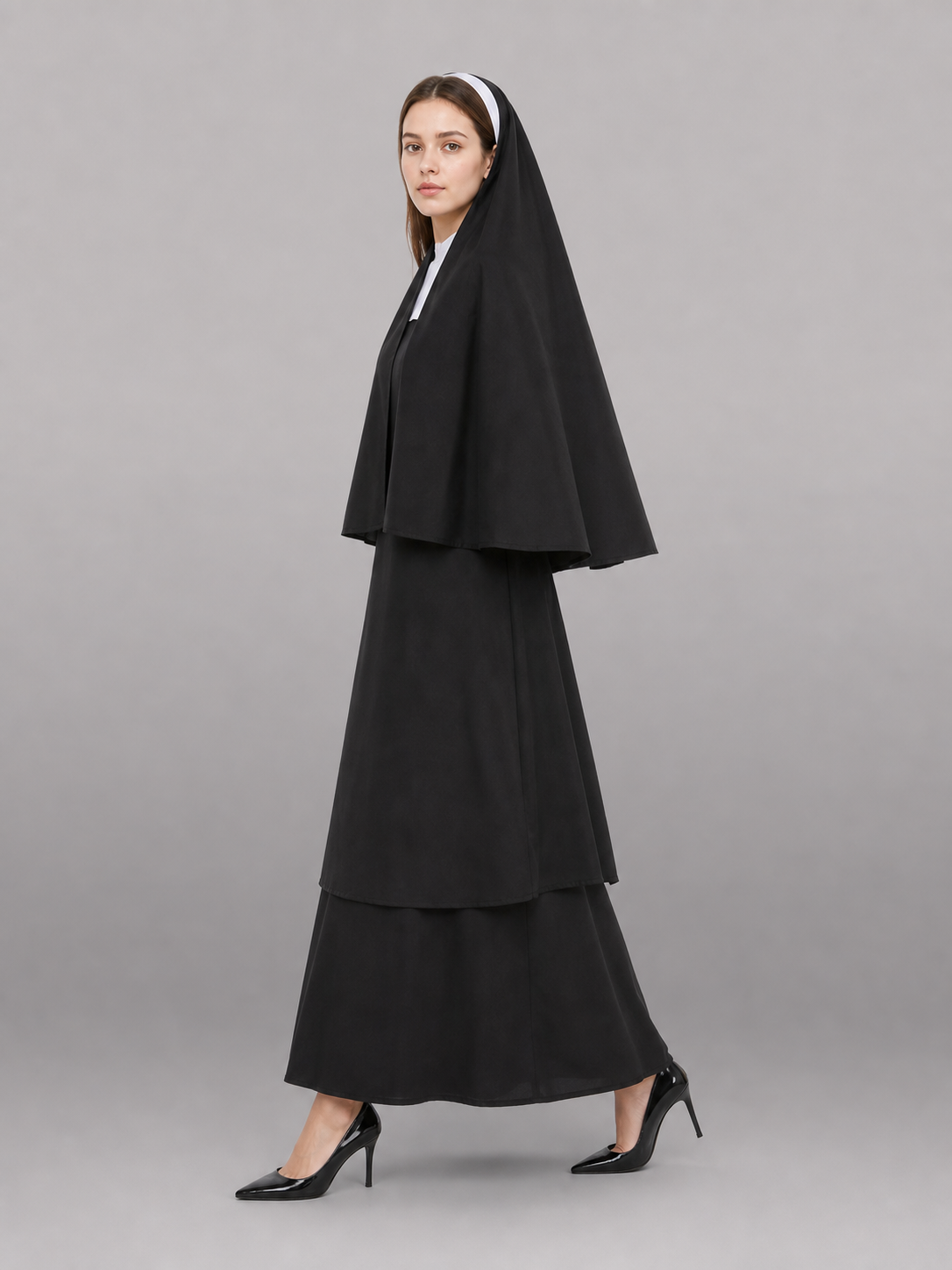 Black Carnival Cloak with White Headpiece