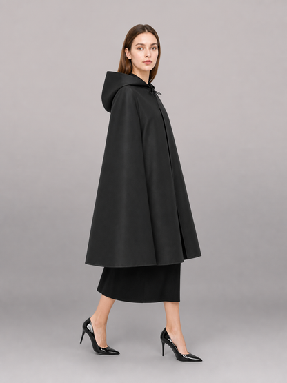 Black Hooded Carnival Cloak with Zipper