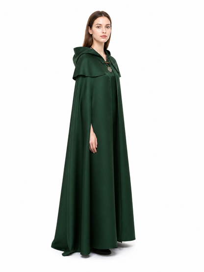 Hooded Cape with Double Closure and Pendant side view