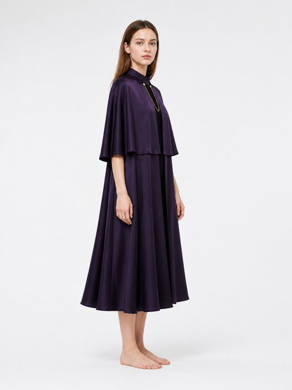 Cape Cloak with Stand Collar and Gold Chain side view