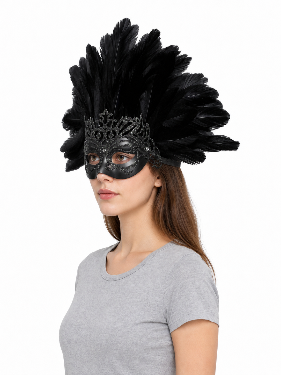 Carnival Feather Headpiece with Mask