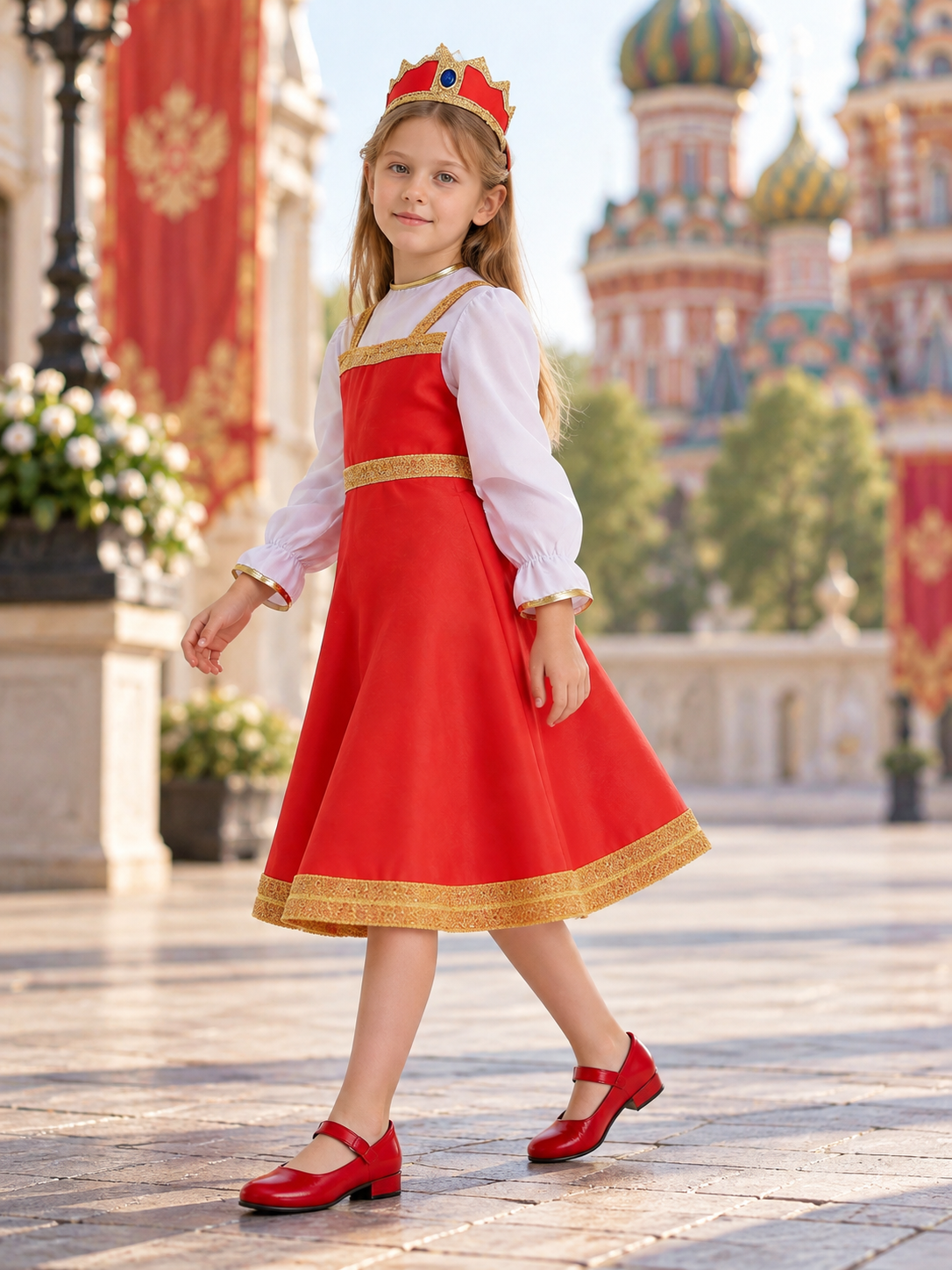 Children’s Carnival Costume in Russian Folk Style side view