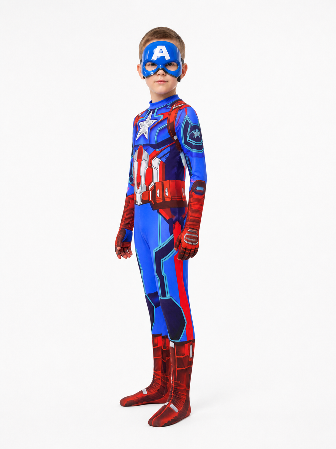 Captain America Jumpsuit with Mask and Gloves side view