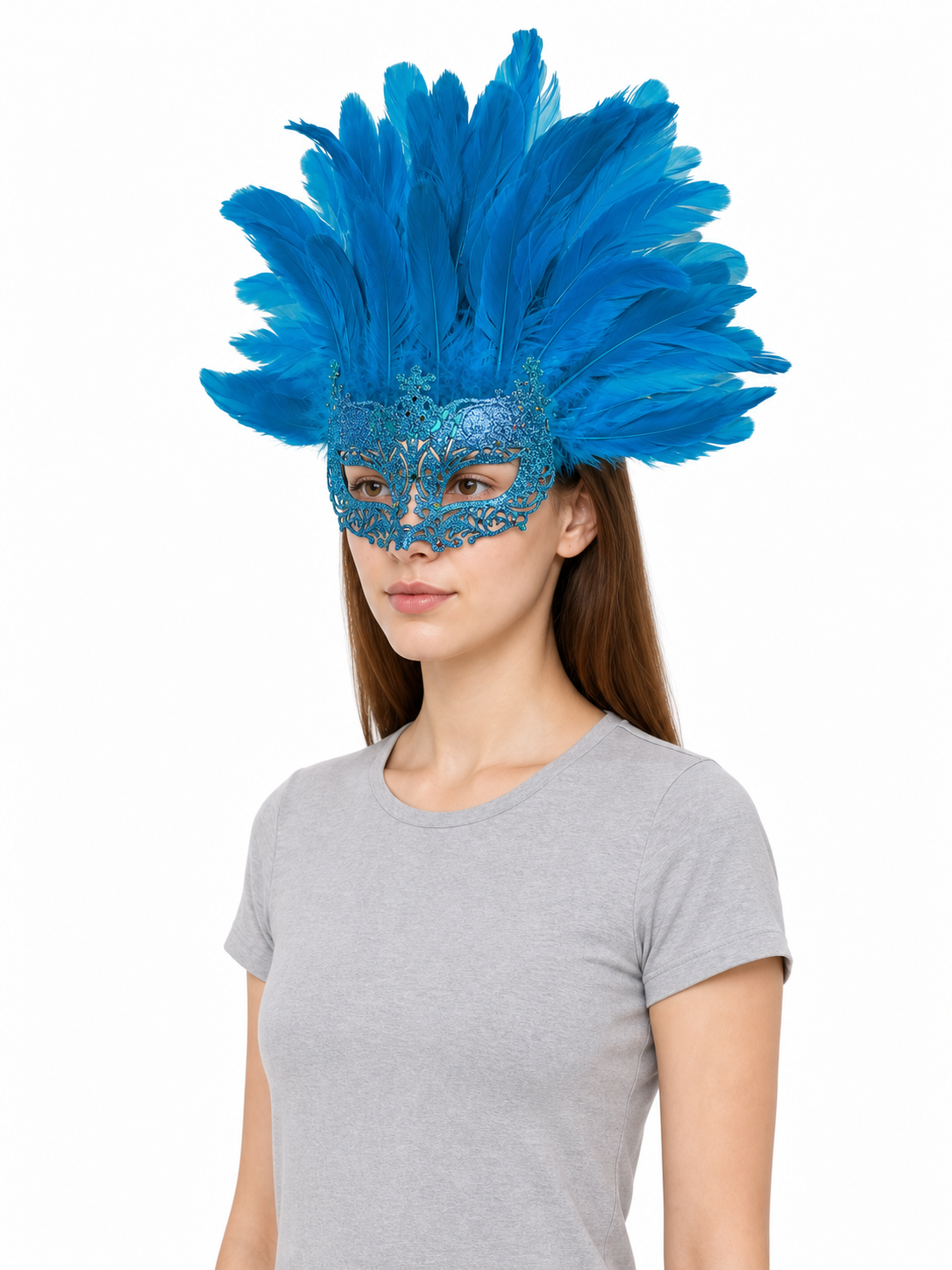Carnival Eye Mask with Blue Feathers