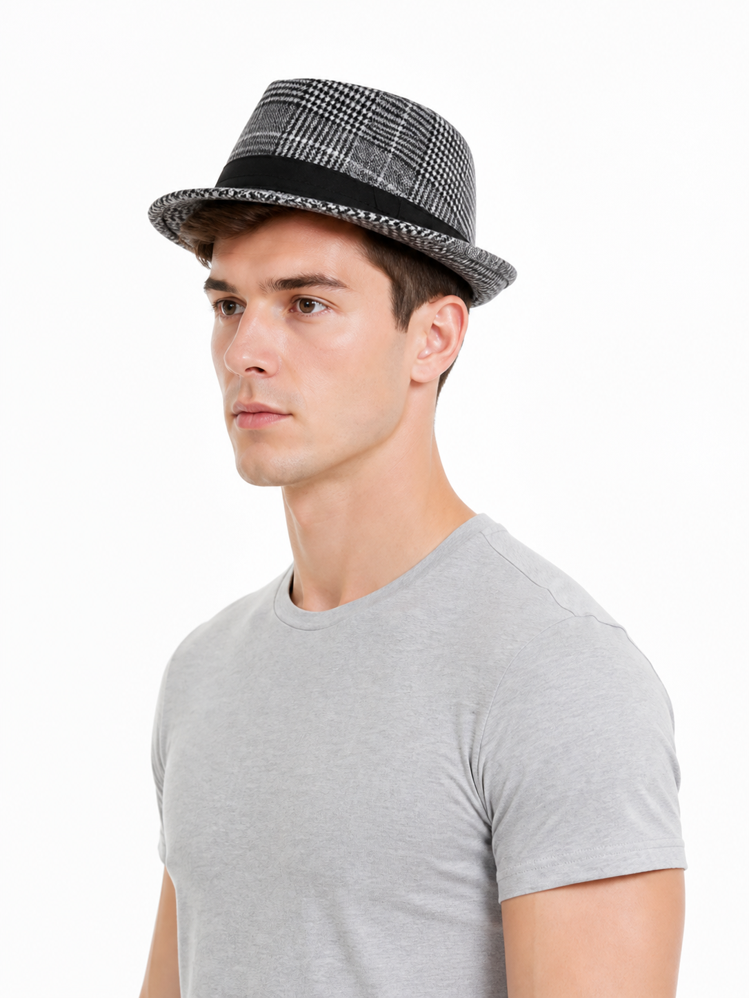 Carnival Hat in Gray and Black Plaid