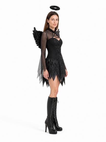 Short Black Halloween Dress with Wings side view