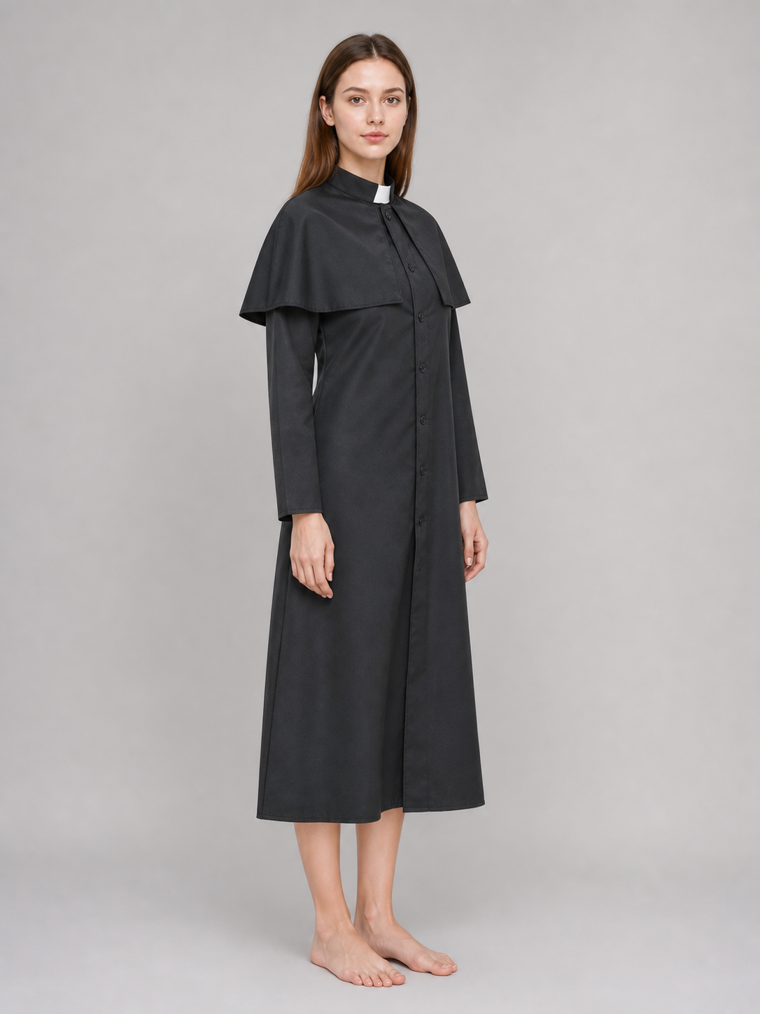 Black medieval-style costume designed to create a striking look for costume