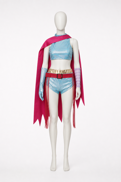 Character costume set with top, shorts, and accessories side view