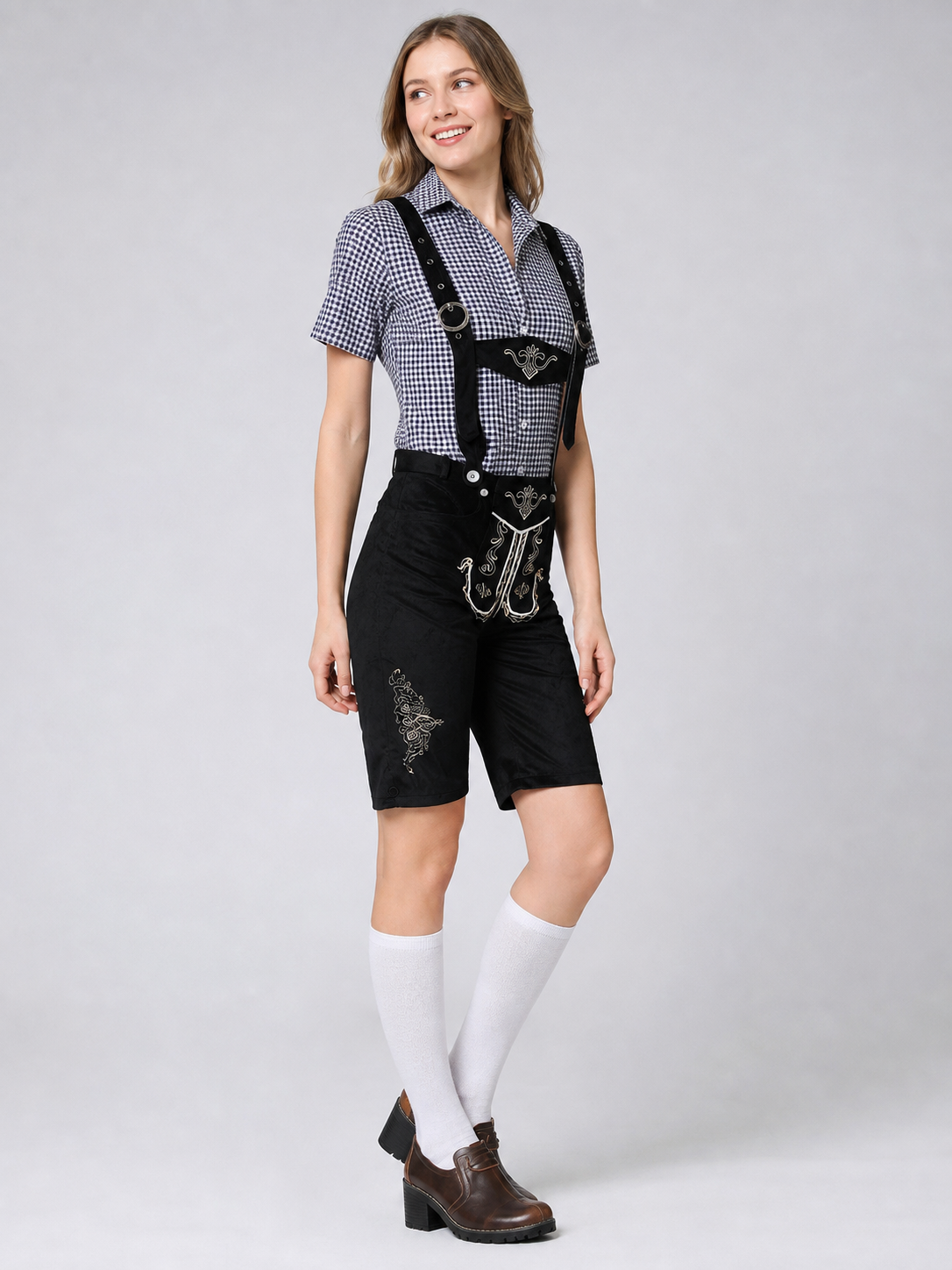 Historical Ethnic Costume with Suspenders and Embroidery side view