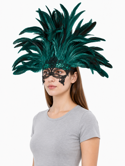Carnival Feather and Mask Headpiece