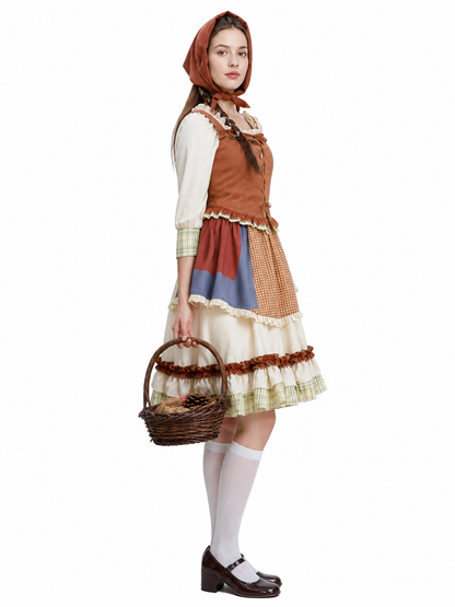 Historical Stage Costume with Apron and Ruffles side view