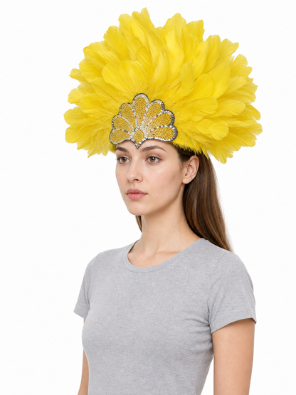 Yellow Carnival Headpiece with Gold Fan