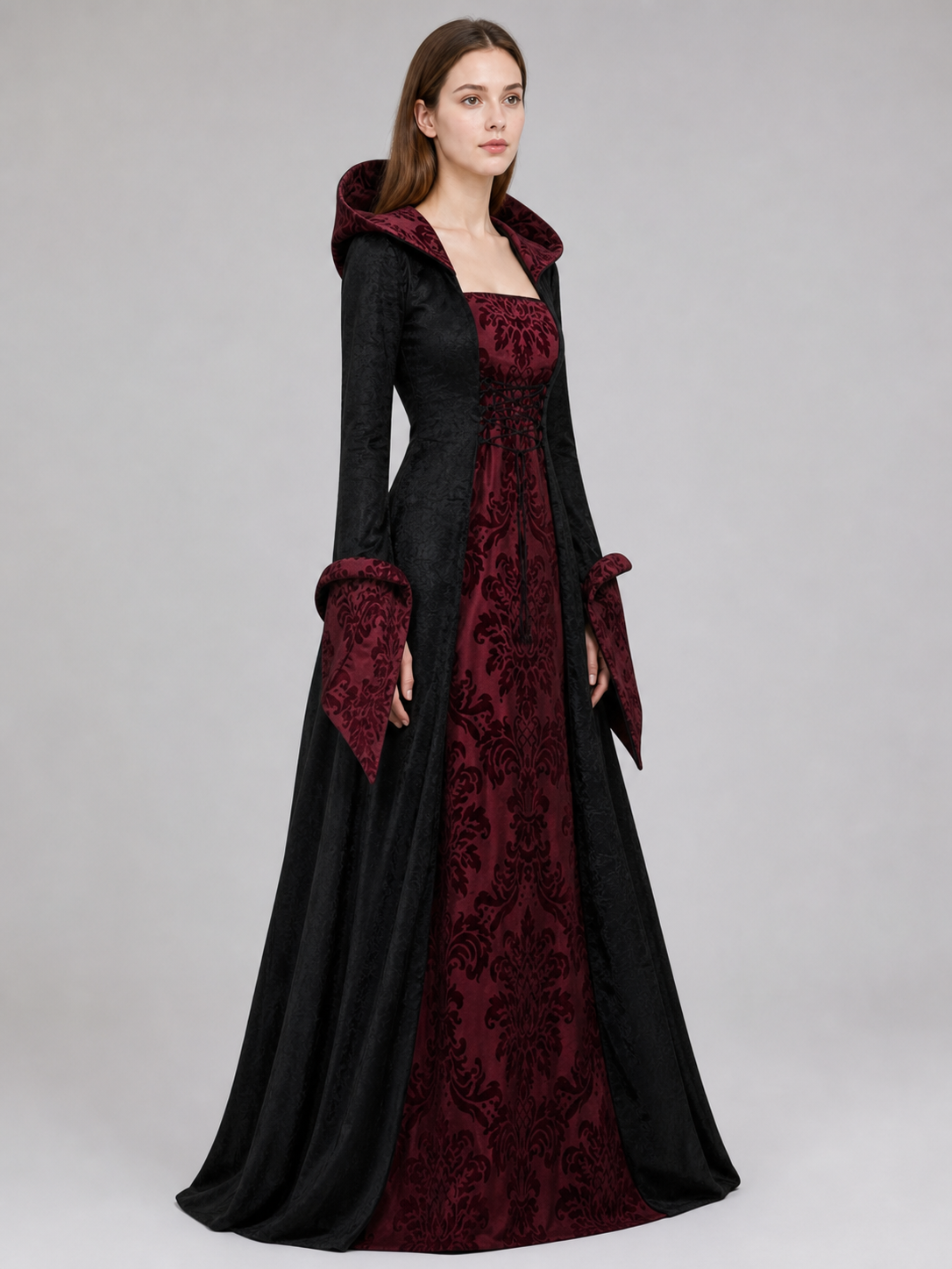 Gothic Hooded Dress with Long Sleeves