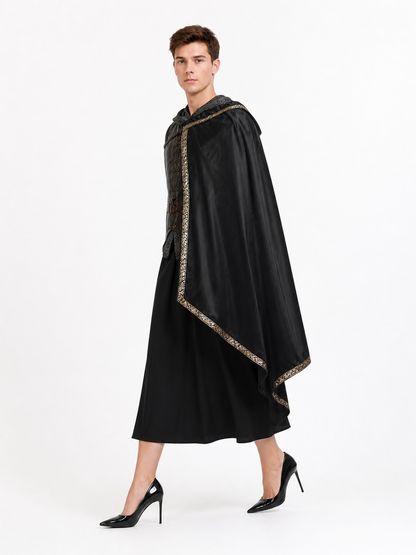 Black Medieval Hooded Carnival Cape
