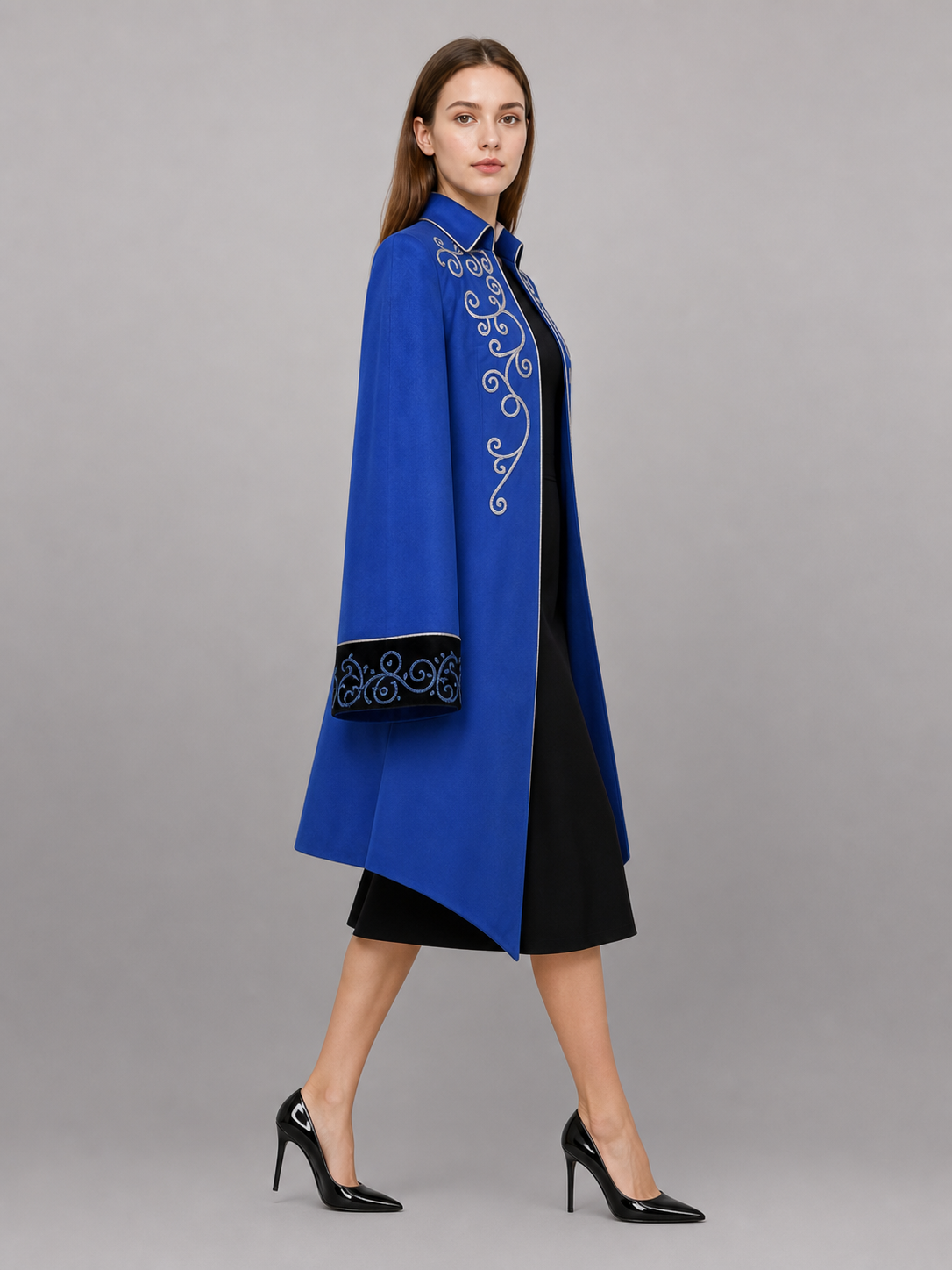 Long blue carnival cape with embroidery