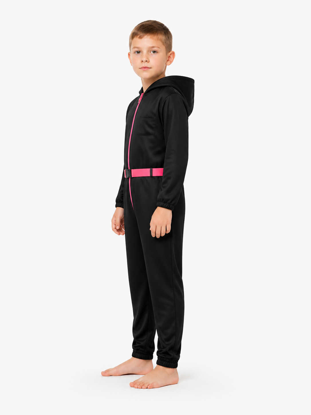 Children's Black Jumpsuit with Mask for Cosplay and Halloween side view