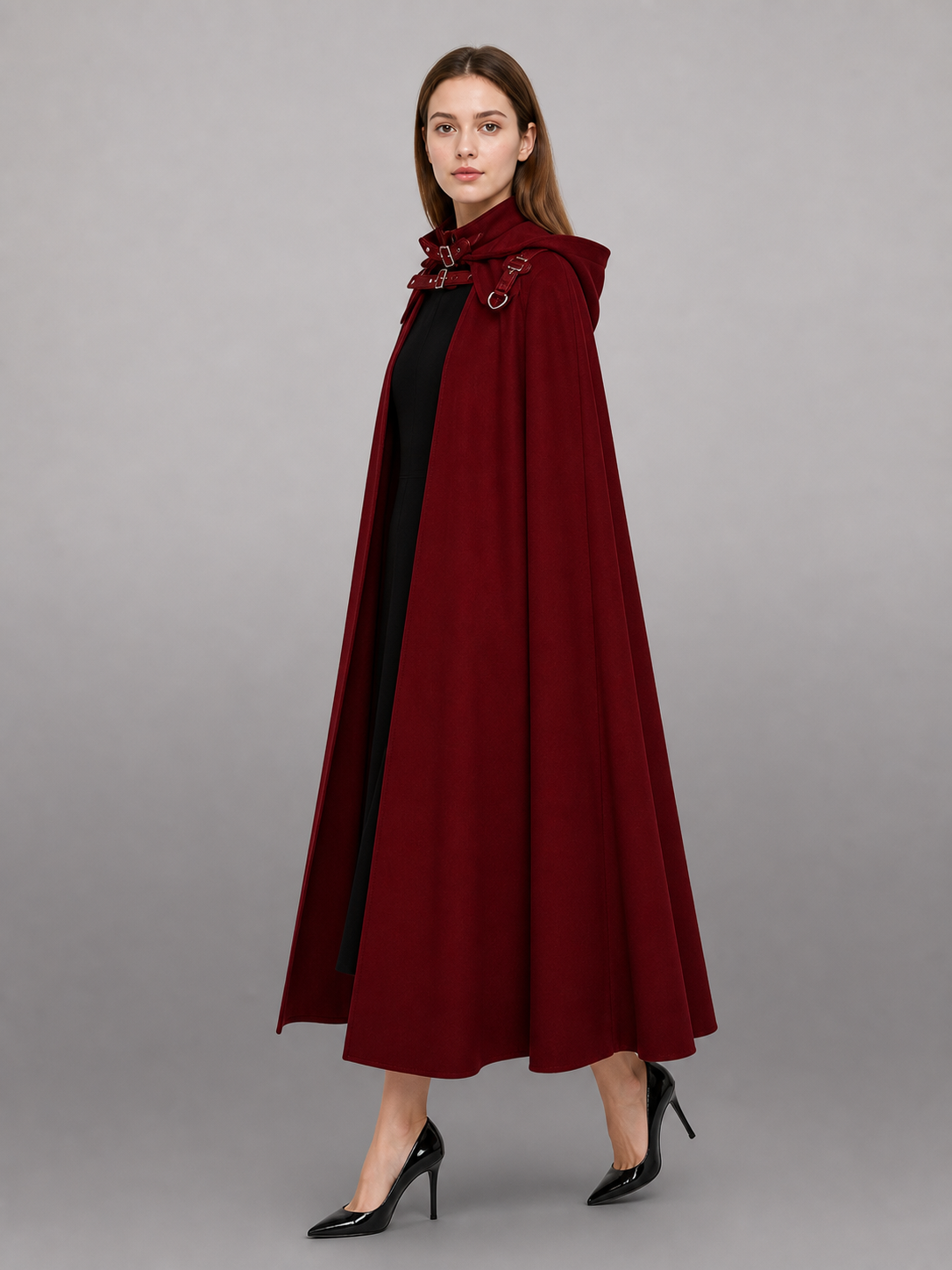 Burgundy Carnival Cloak with Hood