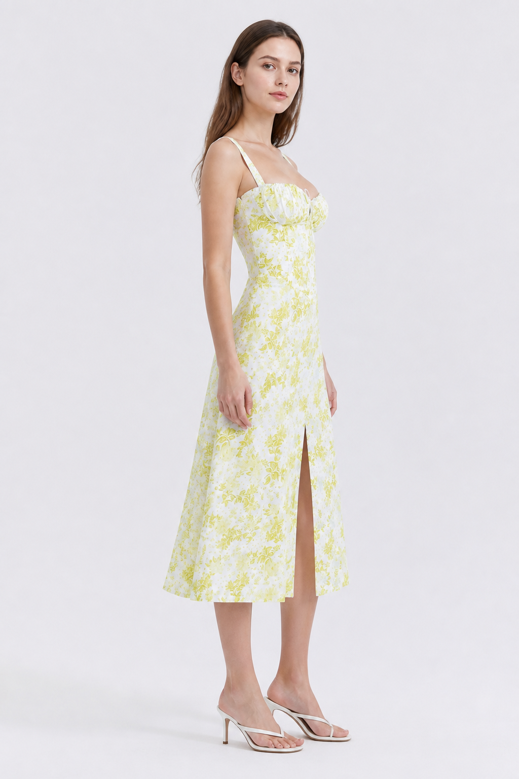 Spaghetti Strap Dress with Slit and Floral Print side view