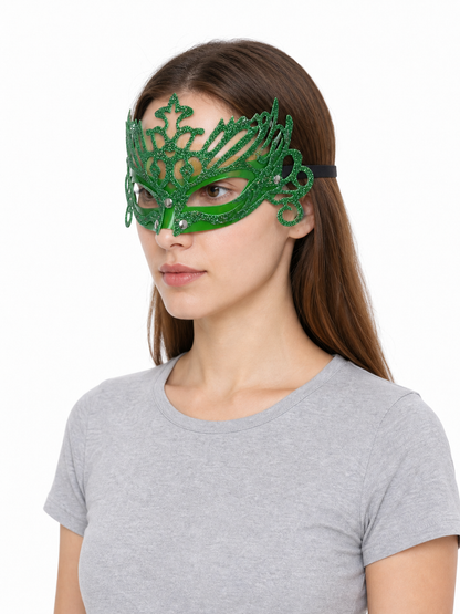 Green Glitter Carnival Headdress Mask